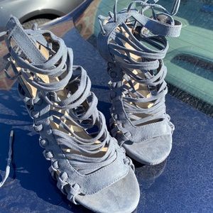 Grey Lacey tie around ankle sandal